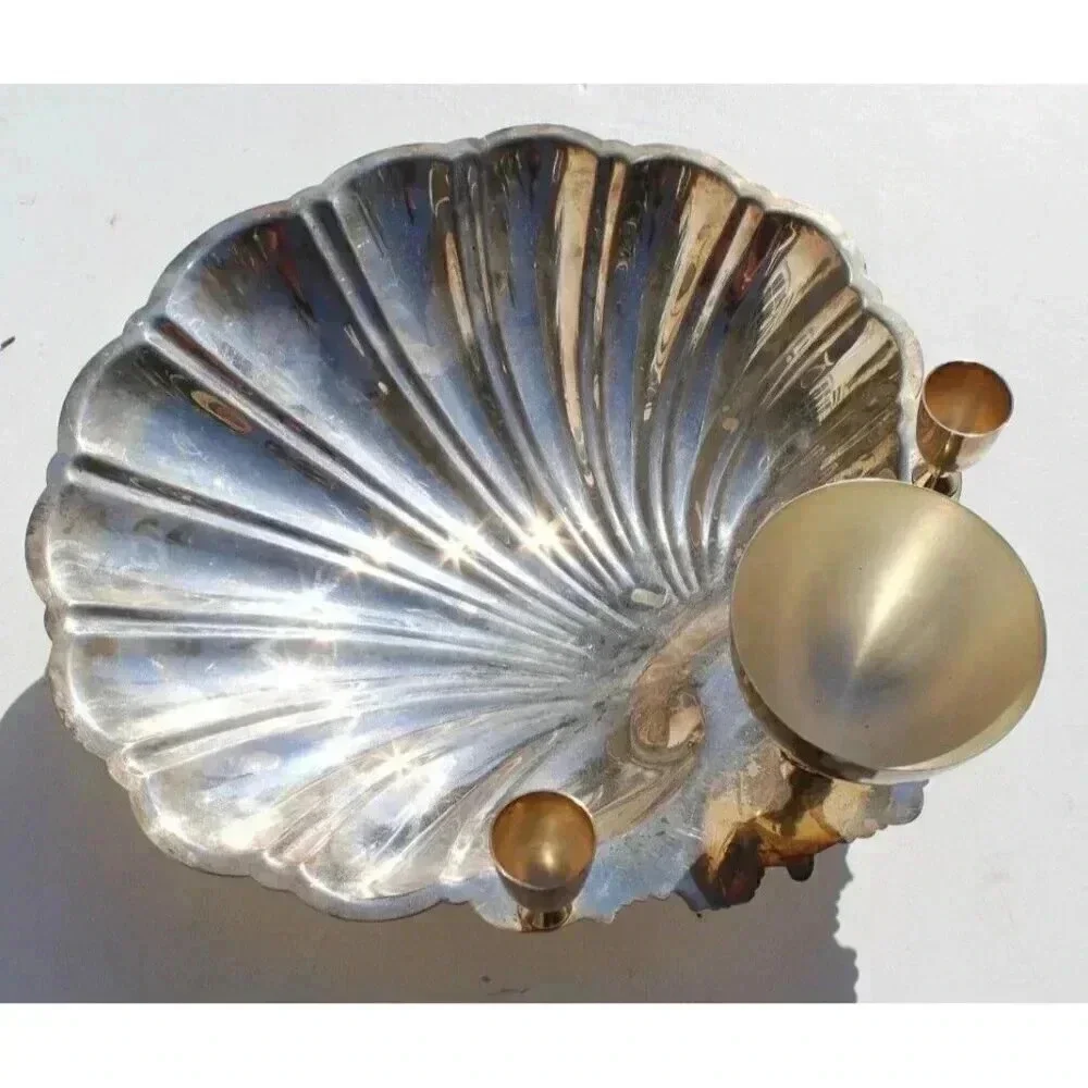 Vtg .Rogers Silver Co Silverplate Hor DOeuvre Tray Clamshell Pedestal Appetizer